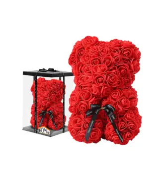 Αρκουδάκι από Τεχνητά Τριαντάφυλλα σε Κουτί 25εκ